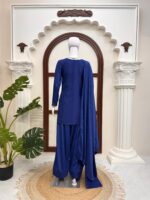 Blue Color American Silk Fabric Thread With Sequence Work Farshi Style Palazzo Suit