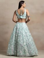 Blue Color Soft Net Fabric Thread With Multiple Sequence Work Lehenga