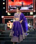 Bollywood Actress Janhvi Kapoor Purple Color Vichitra Silk Fabric Coding With Sequence Work Lehenga