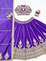 Bollywood Actress Janhvi Kapoor Purple Color Vichitra Silk Fabric Coding With Sequence Work Lehenga
