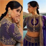 Bollywood Actress Janhvi Kapoor Purple Color Vichitra Silk Fabric Coding With Sequence Work Lehenga