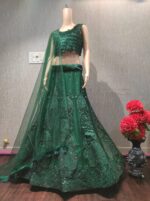 Bollywood Actress Rashmika Mandanna Green Net Fabric Coding With Sequence Work Lehenga