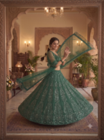 Bollywood Actress Rashmika Mandanna Green Net Fabric Coding With Sequence Work Lehenga