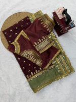 Brown Color Tabby Silk Fabric Thread With Sequence Work Janhvi Kapoor Saree