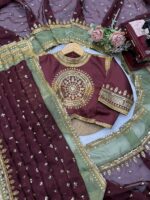 Brown Color Tabby Silk Fabric Thread With Sequence Work Janhvi Kapoor Saree