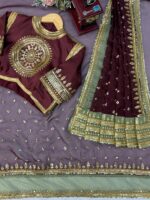 Brown Color Tabby Silk Fabric Thread With Sequence Work Janhvi Kapoor Saree