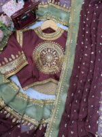 Brown Color Tabby Silk Fabric Thread With Sequence Work Janhvi Kapoor Saree