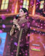Brown Color Tabby Silk Fabric Thread With Sequence Work Janhvi Kapoor Saree