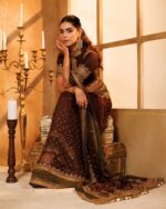 Brown Color Tabby Silk Fabric Thread With Sequence Work Janhvi Kapoor Saree