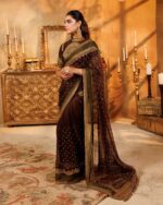 Brown Color Tabby Silk Fabric Thread With Sequence Work Janhvi Kapoor Saree
