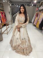 Cream Color Rangoli Silk Fabric Sequence With Embroidery Cut Work Lehenga