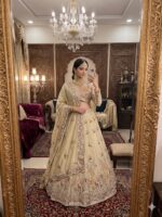 Cream Color Rangoli Silk Fabric Sequence With Embroidery Cut Work Lehenga