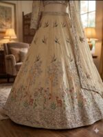 Cream Color Rangoli Silk Fabric Sequence With Embroidery Cut Work Lehenga