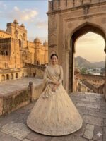 Cream Color Rangoli Silk Fabric Sequence With Embroidery Cut Work Lehenga