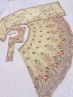 Cream Color Rangoli Silk Fabric Sequence With Embroidery Cut Work Lehenga