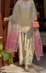 Cream Color Rayon Fabric Thread With Sequence Work Farshi Style Palazzo Suit