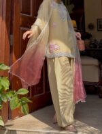 Cream Color Rayon Fabric Thread With Sequence Work Farshi Style Palazzo Suit