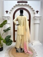 Cream Color Rayon Fabric Thread With Sequence Work Farshi Style Palazzo Suit