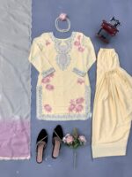 Cream Color Rayon Fabric Thread With Sequence Work Farshi Style Palazzo Suit