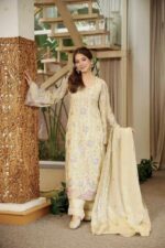Cream Color Vichitra Silk Fabric Thread With Sequence Work Palazzo Suit