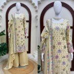 Cream Color Vichitra Silk Fabric Thread With Sequence Work Palazzo Suit