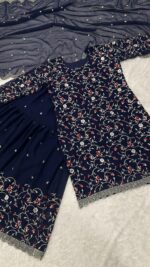 Dark Blue Color Georgette Fabric Jari With Sequence Work Sharara Set