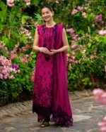 Dark Pink Color Roman Silk Fabric Thread With Sequence Work Suit