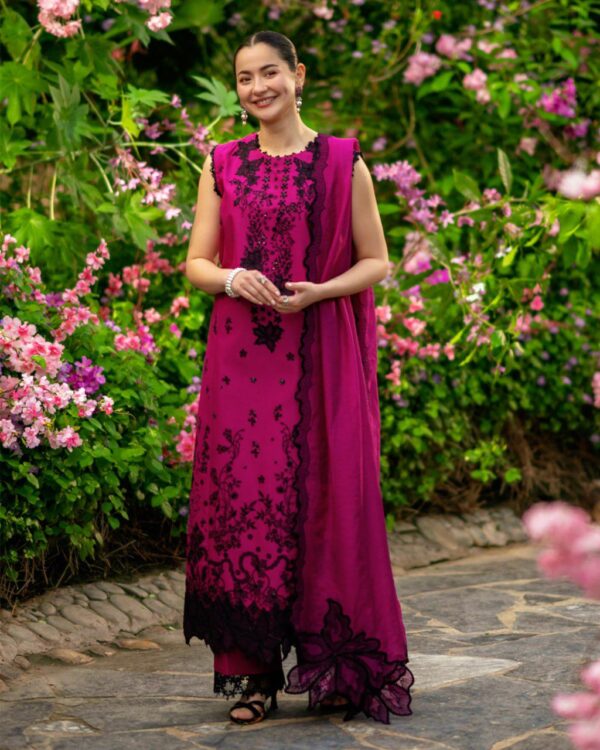Dark Pink Color Roman Silk Fabric Thread With Sequence Work Suit
