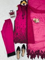 Dark Pink Color Roman Silk Fabric Thread With Sequence Work Suit