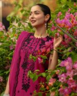 Dark Pink Color Roman Silk Fabric Thread With Sequence Work Suit