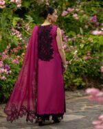 Dark Pink Color Roman Silk Fabric Thread With Sequence Work Suit
