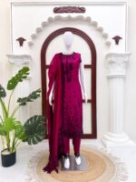 Dark Pink Color Roman Silk Fabric Thread With Sequence Work Suit