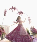 Dark Pink Color Slub Silk Fabric Thread With Sequence Work Lehenga