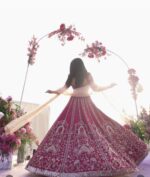 Dark Pink Color Slub Silk Fabric Thread With Sequence Work Lehenga