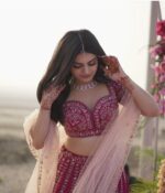 Dark Pink Color Slub Silk Fabric Thread With Sequence Work Lehenga