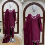 Dark Wine Color American Silk Fabric Thread With Sequence Work Suit