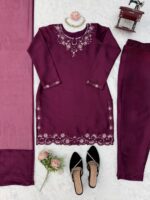 Dark Wine Color American Silk Fabric Thread With Sequence Work Suit