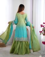 Dual Shade Color Chinon Silk Fabric Sequence With Pearl Work Palazzo Suit