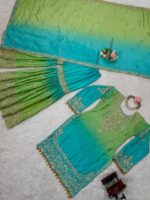 Dual Shade Color Chinon Silk Fabric Sequence With Pearl Work Palazzo Suit