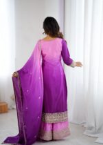 Dual Shade Color Chinon Silk Fabric Thread With Sequence Work Palazzo Suit