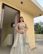 Grey Color Rangoli Silk Fabric Embroidery Jari Work With Sequence Work Lehenga