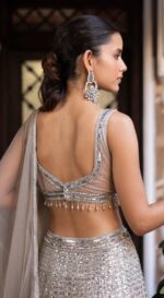 Grey Color Rangoli Silk Fabric Embroidery Jari Work With Sequence Work Lehenga