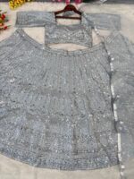 Grey Color Rangoli Silk Fabric Embroidery Jari Work With Sequence Work Lehenga