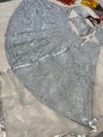 Grey Color Rangoli Silk Fabric Embroidery Jari Work With Sequence Work Lehenga