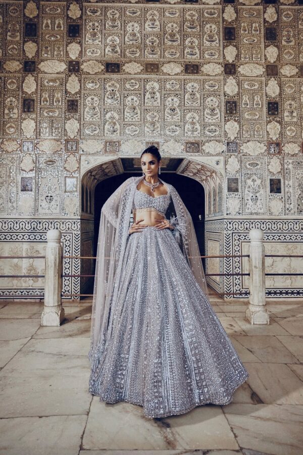 Grey Color Shimmer Silk Fabric Sequence With Dori Work Lehenga