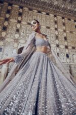 Grey Color Shimmer Silk Fabric Sequence With Dori Work Lehenga