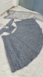 Grey Color Shimmer Silk Fabric Sequence With Dori Work Lehenga