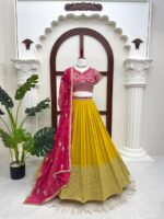 Haldi Special Yellow Color Faux Georgette Fabric Thread With Sequence Work Lehenga