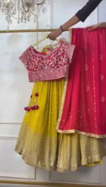 Haldi Special Yellow Color Faux Georgette Fabric Thread With Sequence Work Lehenga