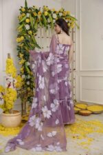 Lavender Color Georgette Fabric Digital Print Work Ruffle Style Lehenga Saree